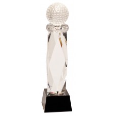 11 inch Crystal Golf Ball on Facet Column w/Black Base